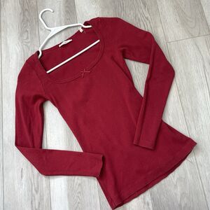 Doen Romy Tee organic cotton long sleeve knit womens Red (xsmall) minimalist